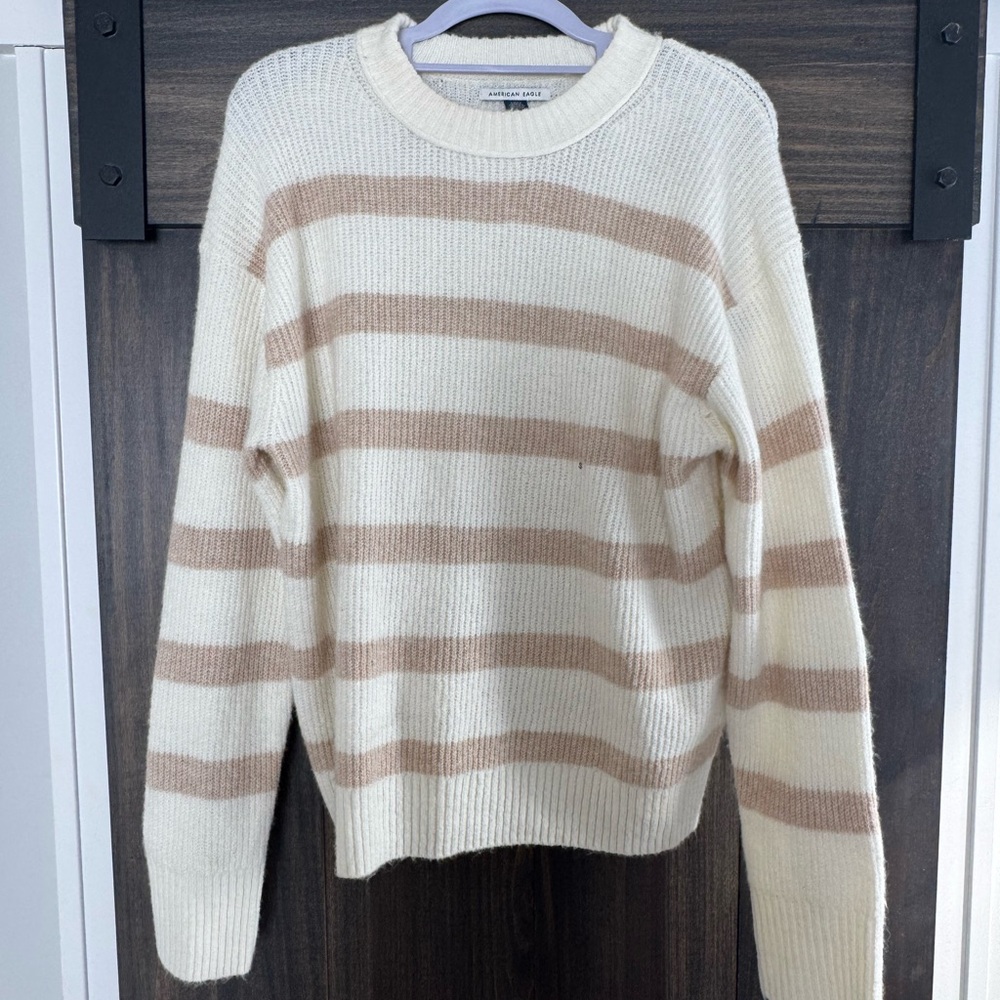 American Eagle Outfitters Cream and Tan Striped Sweater